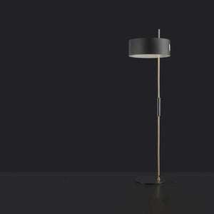 Oluce 1953 Floor Lamp – modern black drum lampshade with gold interior