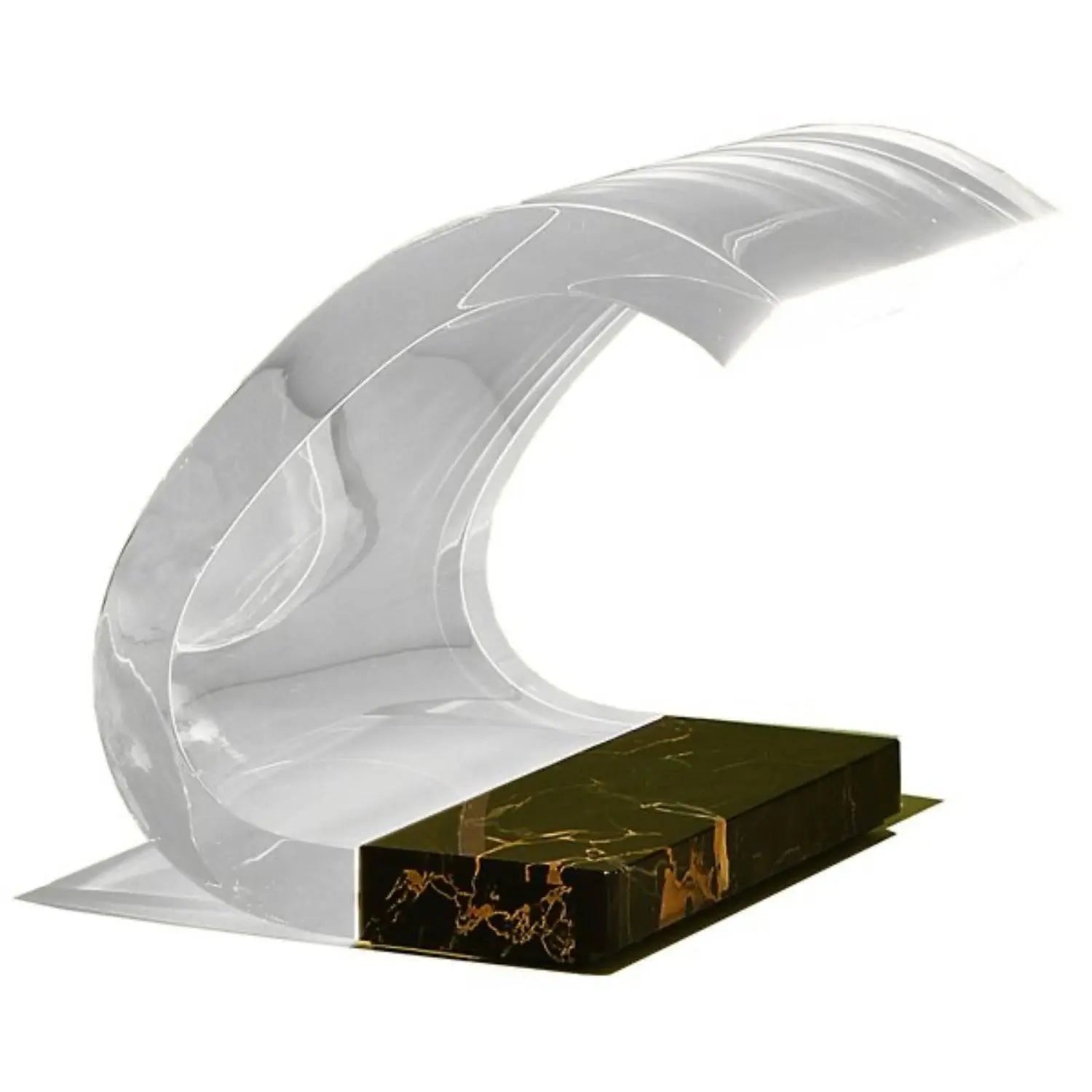 Oluce Acrilica 281/LBT table lamp side view on marble base by LoríaDesign