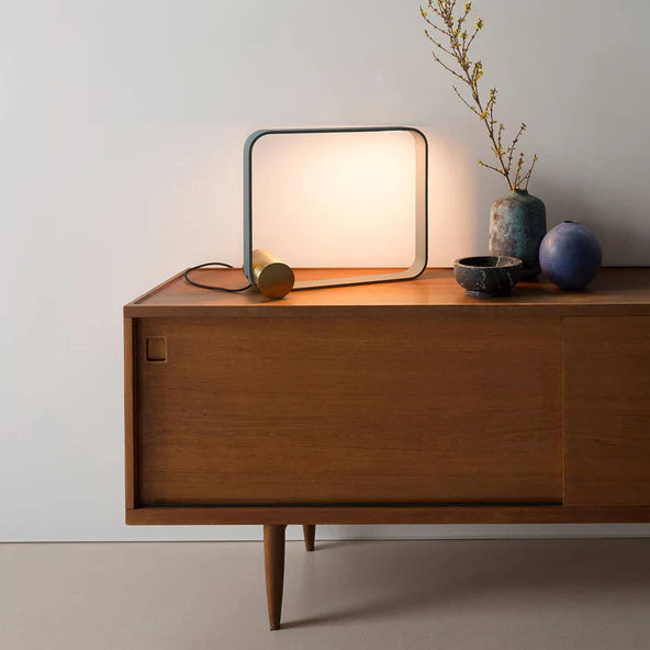 TOOY Nastro Table Lamp, Square - Black frame with greenish grey cylinder
