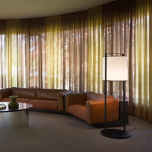 TOOY Macao Floor Lamp - Large - Beige fabric and black net / No dimmer