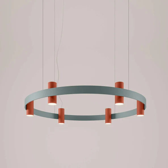 TOOY Nastro Chandelier - Greenish grey frame with terracotta cylinder