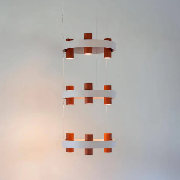 TOOY Nastro Hanging Chandelier - Beige frame with terracotta cylinder